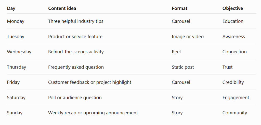 Social Media Content Calendar Sample